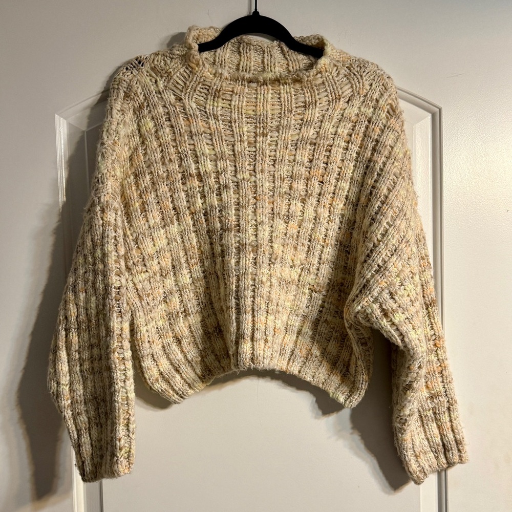 Free People Sweater XS Cream Peach Chunky Knit Boho Cozy Pullover Ribbed Pastel